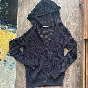 T Alexander Wang Black Hooded Knit Button Cardigan